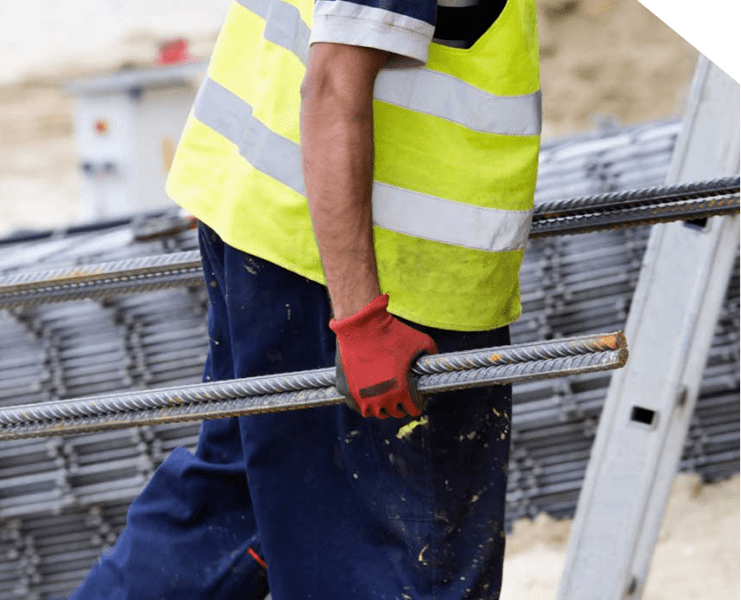 Structural steel reinforcing bars in construction