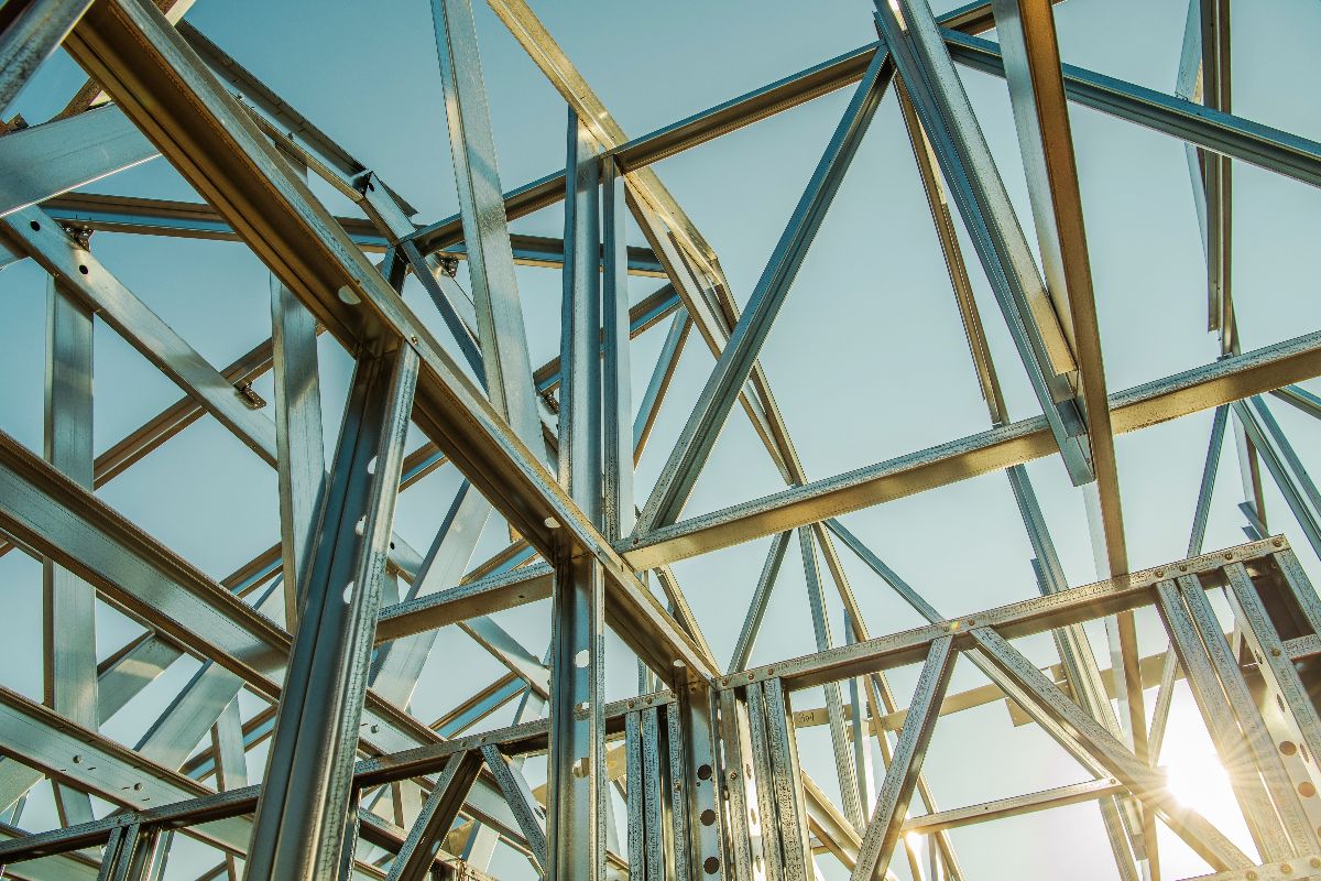 structural steel sections in a framework against sky